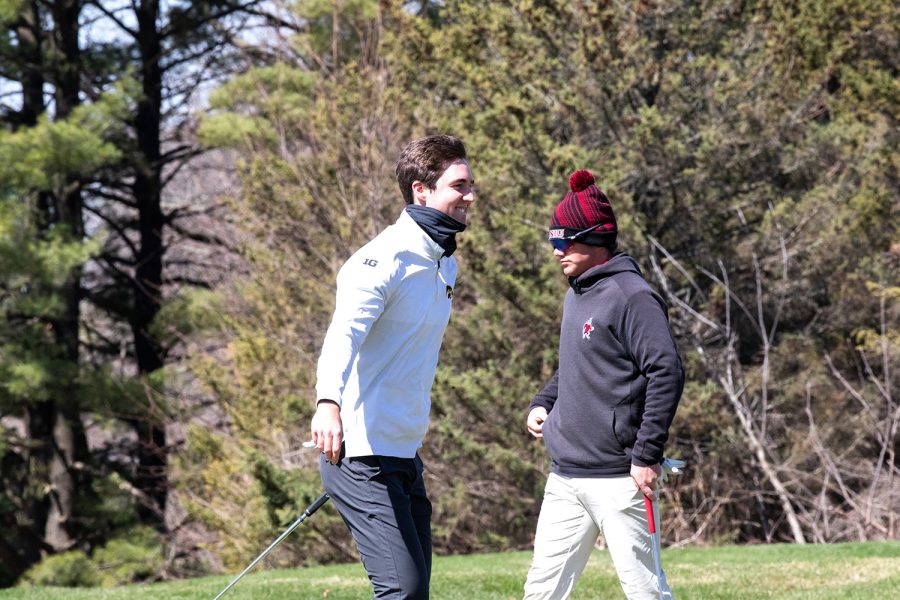 Iowa’s Callum Macfie smiles during the 2022 men’s golf Hawkeye Invitational at Finkbine Golf Course on April 16, 2022.