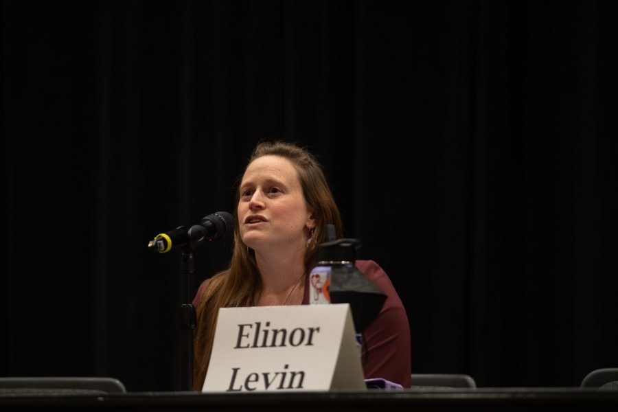 Elinor Levin, democratic candidate running for Iowa House District 89 speaks during the University of Iowa Faculty Staff Legislative Forum at the Iowa Memorial Union on Monday, April 18, 2022. 