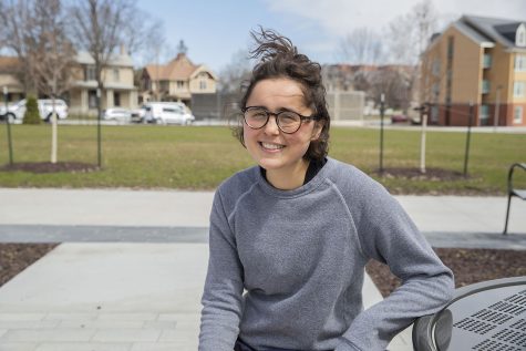 COGS president Hannah Zadeh poses for a portrait outside Van Allen at the University of Iowa on April 11, 2022. Zadeh became president of the graduate student union at the beginning of the 2022-23 school year.