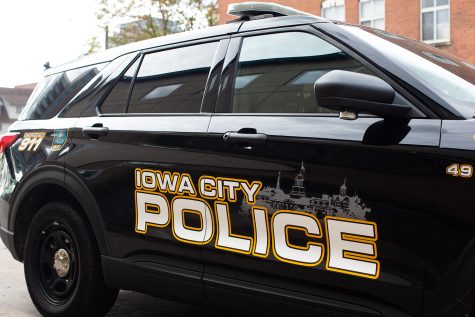 An Iowa City Police car is seen near the Iowa City Police Department in Iowa City Monday, Nov. 1, 2021.