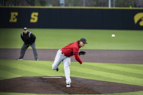 Illinois pitcher Erik Kubiatowicz pitches the ball during a baseball game between Iowa and Illinois State at Duane Banks Field in Iowa City on Tuesday, May 3, 2022. Kubiatowicz faced 12 batters and had six strikeouts. The Redbirds defeated the Hawkeyes, 3-2.