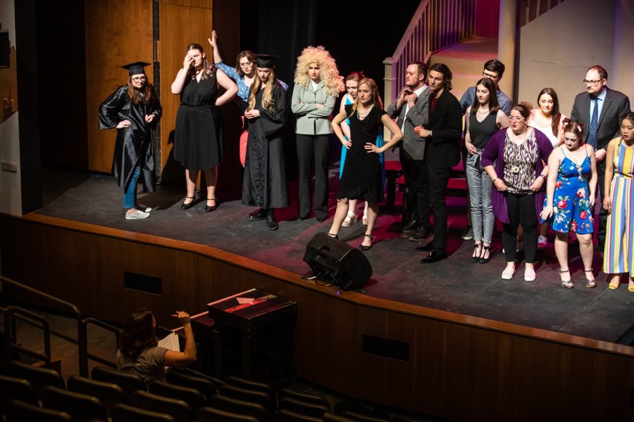 Cast members receive notes in ‘Legally Blonde the Musical’ at Coralville Center for the Performing Arts in Coralville on Thursday, May 5, 2022. ‘Legally Blonde the Musical’ presents the weekend of May 6 and May 13.