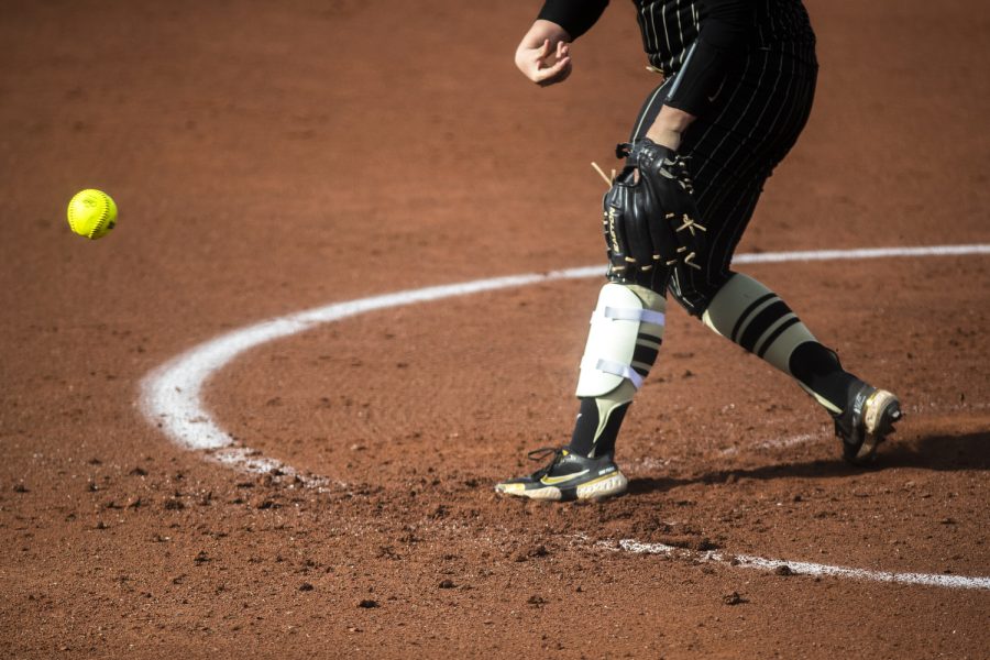 A Purdue pitcher releases a pitch during a softball game between Iowa and Purdue at Pearl Field in Iowa City on Friday, May 6, 2022. The Boilermakers defeated the Hawkeyes, 5-1.