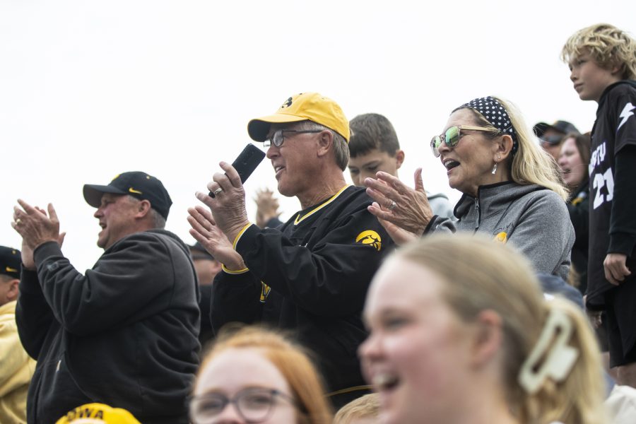 Fans applaud during a baseball game between Iowa and Purdue at Duane Banks Field in Iowa City on Sunday, May 8, 2022. The Hawkeyes defeated the Boilermakers, 9-1.