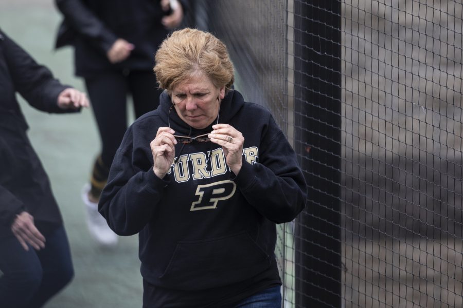 A Purdue fan exits the stands during a baseball game between Iowa and Purdue at Duane Banks Field in Iowa City on Sunday, May 8, 2022. The Hawkeyes defeated the Boilermakers, 9-1.