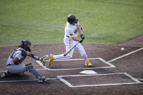 Iowa centerfielder Kyle Huckstorf prepares to hit the ball during a baseball game between Iowa and Purdue at Duane Banks Field in Iowa City on Friday, May 6, 2022. Huckstorf had four at bats and one strikeout. The Hawkeyes defeated the Boilermakers, 5-2.