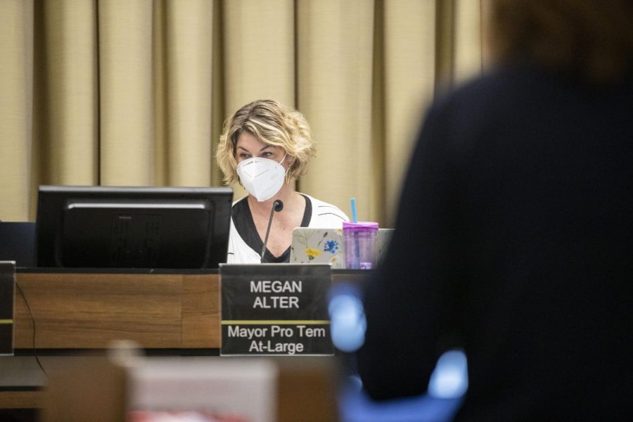 Councilor Megan Alter is pictured at an Iowa City City Council meeting at City Hall on Monday, June 6, 2022. 