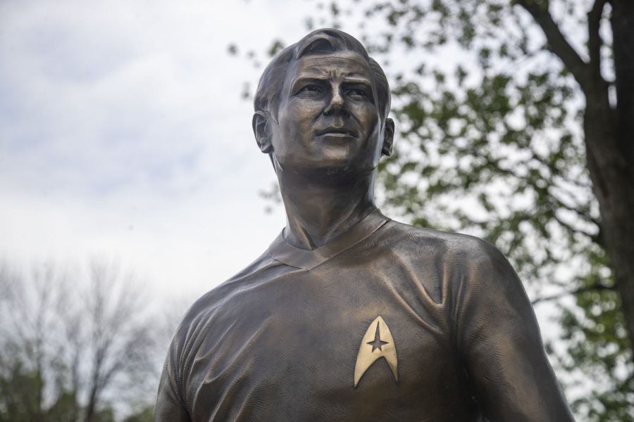 A Bronze Statue of James T. Kirk stands at the edge of town during the 37th annual Trekfest in Riverside, Iowa on Saturday, June 25, 2022. The community also celebrated Riverside’s sesquicentennial.