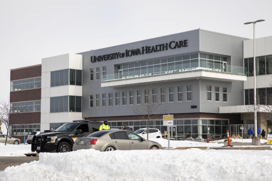 The University of Iowa Health Care building is seen on Wednesday, Feb. 3, 2021. 