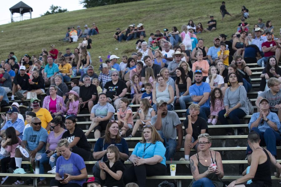 Johnson County residents watch the Sandburr Family Youth Rodeo at the Johnson County Fairgrounds  in Iowa City on Wednesday, July 27, 2022.