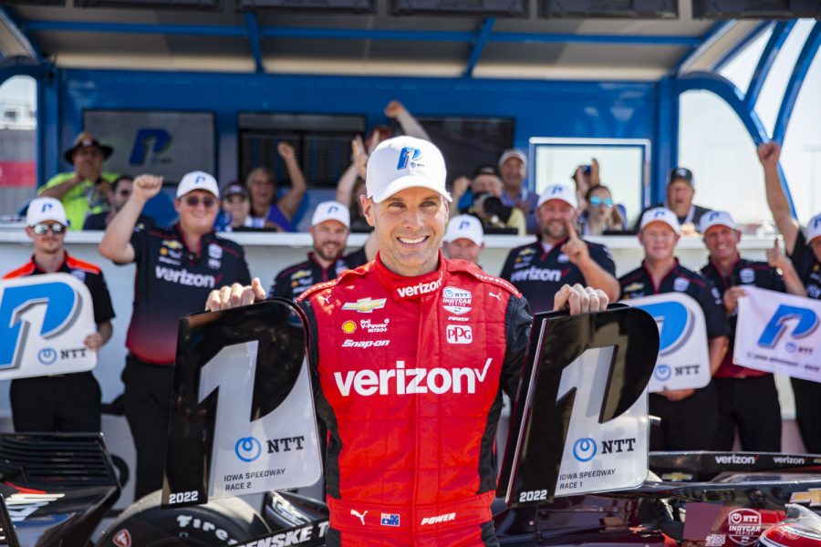 Driver Will Power (12) poses for a portrait during qualifying for the NTT IndyCar Series Hy-Vee IndyCar Race Weekend at Iowa Speedway in Newton, Iowa on Saturday, July 23, 2022. Power swept the pole position for the double header. (Ayrton Breckenridge/The Daily Iowan)