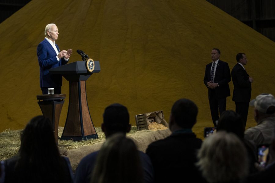 President Joe Biden speaks during visit at the POET Bioprocessing ethanol plant in Menlo, Iowa, on Tuesday, April 12, 2022.