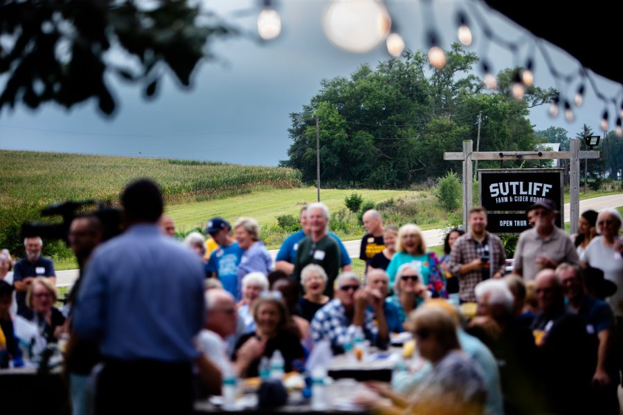 A+sign+is+seen+at+a+fundraising+event+for+democratic+candidates+Liz+Mathis+and+Christina+Bohannan+while+democratic+candidate+for+the+U.S.+Senate+Mike+Franken+speaks+at+the+Sutliff+Farm+%26+Cider+House+in+Lisbon%2C+Iowa.+Franken+is+running+against+incumbent+U.S.+Senator+Chuck+Grassley%2C+who+is+currently+serving+his+seventh+term+in+the+Senate.+The+wage+scale+in+many+communities+has+stayed+flat+for+30+years%2C+Franken+said.+I+want+%5BIowa%5D+to+be+the+place+where+the+18-year-olds+and+the+27-year-olds+at+least+consider+staying.