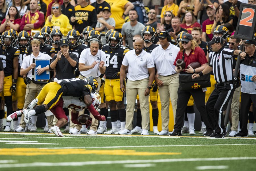 Iowa+defensive+back+Terry+Roberts+tackles+Iowa+State+wide+receiver+Xavier+Hutchinson+during+a+football+game+between+Iowa+and+Iowa+State+at+Kinnick+Stadium+in+Iowa+City+on+Saturday%2C+Sept.+10%2C+2022.+The+Cyclones+ended+a+six-game+Cy-Hawk+series+losing+streak+and+defeated+the+Hawkeyes%2C+10-7.+Roberts+had+five+solo+tackles.