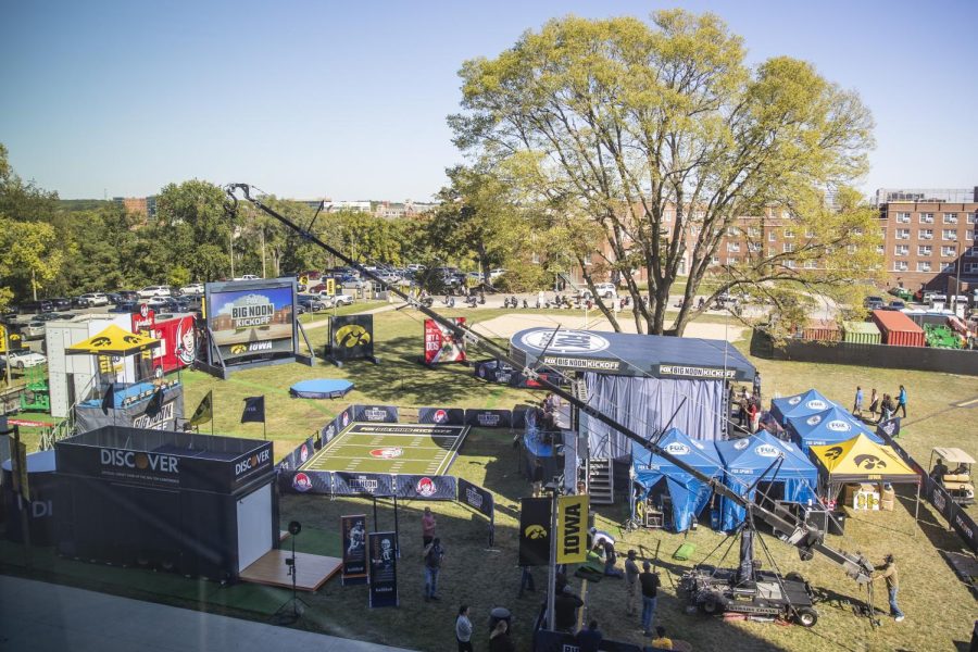Fox Sports Big Noon Kickoff hosts an NCAA football pregame show on the lawn by Hillcrest and Petersen Residence Hall at the University of Iowa in Iowa City on Friday, Sept. 30, 2022. Iowa and Michigan face off at Kinnick Stadium Saturday at 11 a.m.