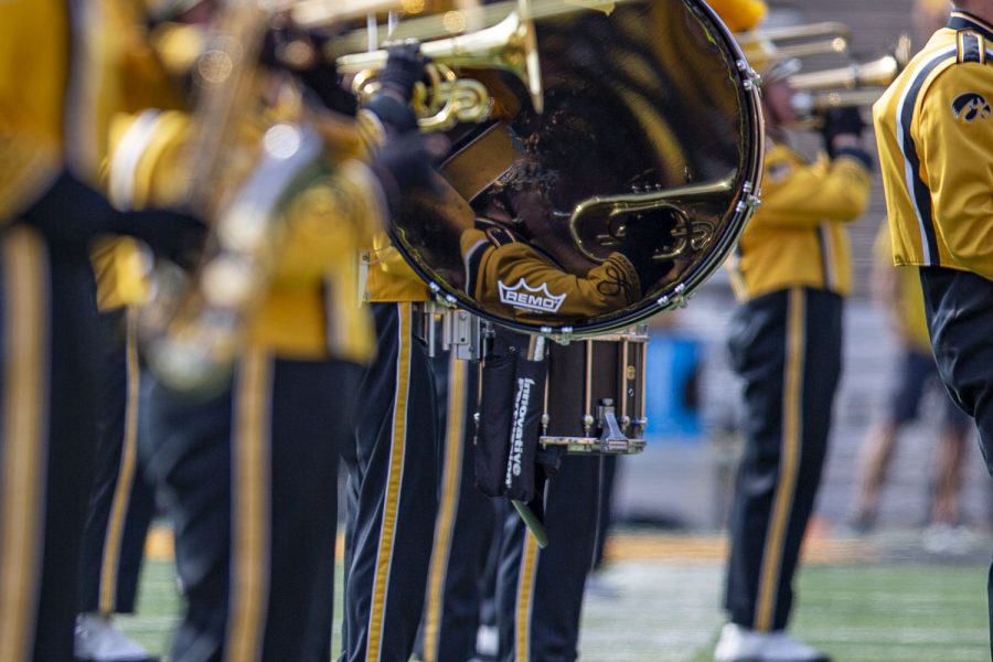 The Iowa Hawkeye Marching Band performs before a football game between Iowa and South Dakota State at Kinnick Stadium on Saturday, Sept. 3, 2022. The Hawkeyes defeated the Jackrabbits, 7-3.