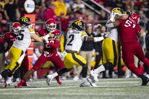 Iowa running back Kaleb Johnson carries the ball during a football game between Iowa and Rutgers at SHI Stadium in Piscataway, N.J. on Saturday, Sept. 24, 2022. The Hawkeyes defeated the Scarlet Knights 27-10. 