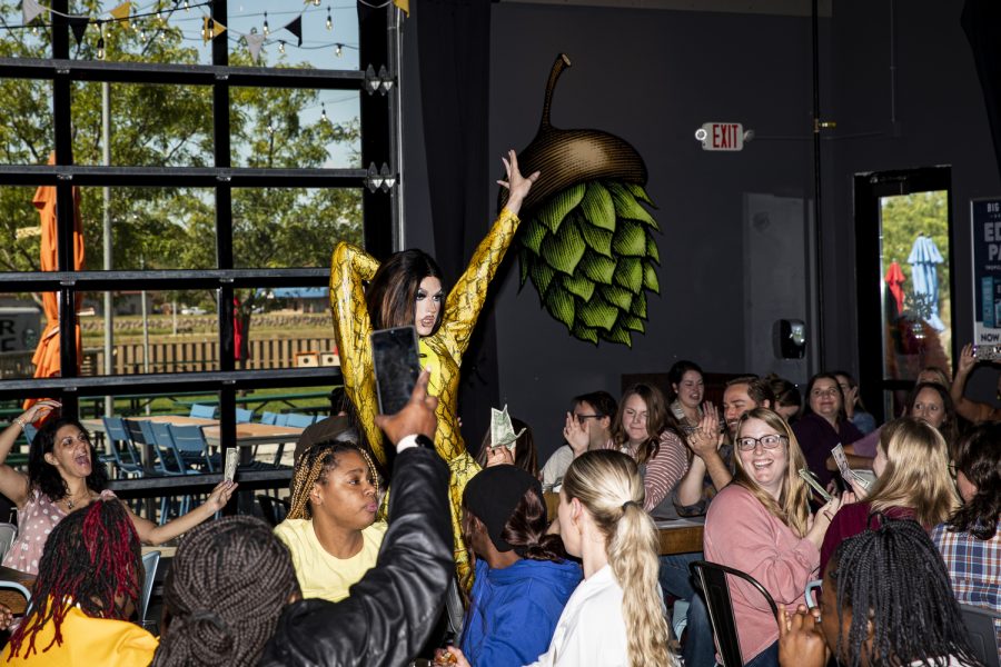 Hazel Sanchez-Belle performs during Big Grove Drag Brunch in Iowa City on Sunday, Sept. 11, 2022. Hazel said it’s important for children to be exposed to drag queens, and she is happy the brunch does that. “…it's exposing them to something that doesn't need to be hidden.”