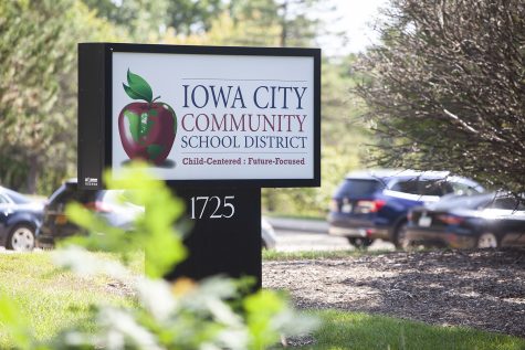The Iowa City Community School District sign in Iowa City is seen on Tuesday, Sept. 13, 2022. 