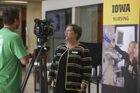 UI College of Nursing Dean Julie Zerwic is interviewed at a 3+1 signing ceremony at Kirkwood Community College in Cedar Rapids, Iowa on Tuesday, Sept. 20, 2022. 