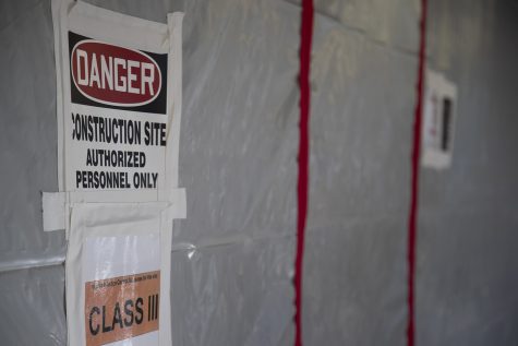Closed off construction sites in the University of Iowa Hospital, Sunday, Sept. 25, 2022.