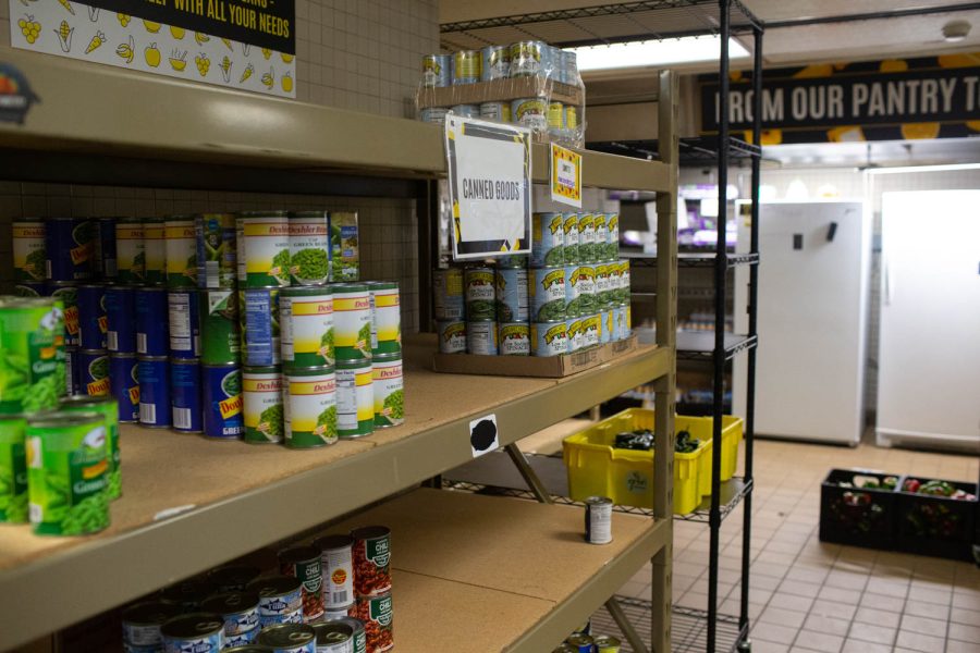 Canned Goods sit on the shelves at the Food Pantry, on Wednesday, Oct. 5, 2022, at the Iowa Memorial Union. 