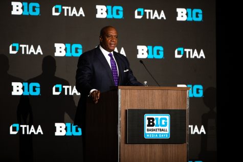 Kevin Warren, commissioner of the Big Ten Conference, speaks during day one of Big Ten Media Days at Target Center in Minneapolis on Tuesday, Oct. 11, 2022. This year marks the first year of the Target Center hosting Big Ten Media Days. Our priority has to make sure that we ensure growth, sustainability, and strength for our student athletes and our member institutions.