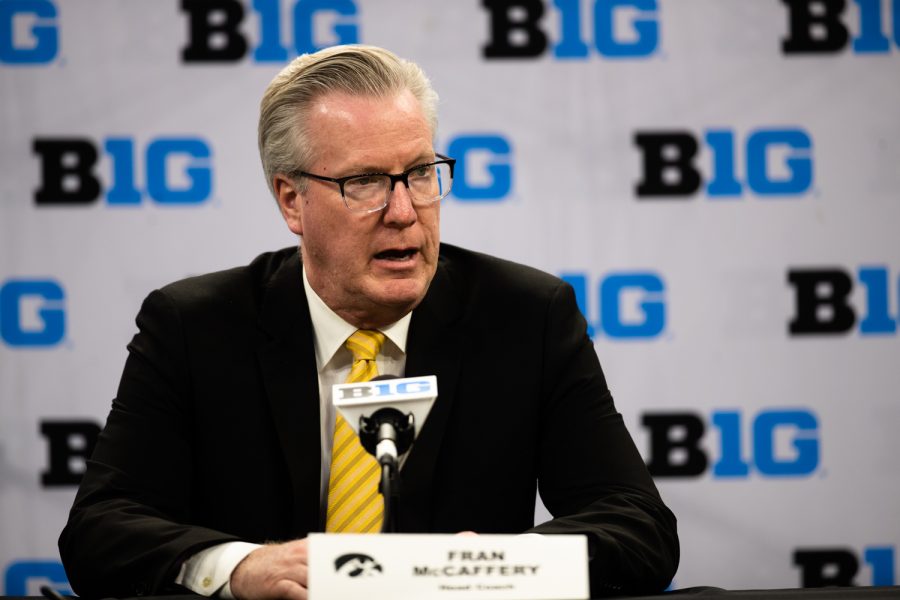 Iowa+mens+basketball+head+coach+Fran+McCaffery+responds+to+a+question+during+day+one+of+Big+Ten+Media+Days+at+Target+Center+in+Minneapolis+on+Tuesday%2C+Oct.+11%2C+2022.+This+year+marks+the+first+year+of+the+Target+Center+hosting+Big+Ten+Media+Days.+Well%2C+they+%5BKris+and+Keegan+Murray%5D...+theyre+%5Bplaying%5D+dramatically+different%2C+different+games%2C+McCaffery+said.+And+I+would+like+to+see+them+be+treated+as+such.