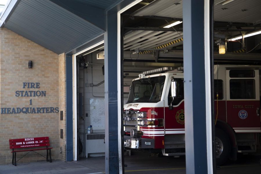 A fire truck is seen at the Iowa City Fire Station 1 Headquarters on Wednesday, Oct.12, 2022. 