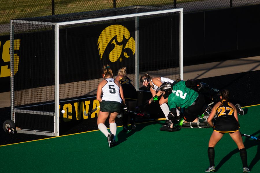 The+ball+rolls+into+the+Michigan+State+net+during+a+field+hockey+game+between+Iowa+and+Michigan+State+at+Grant+Field+in+Iowa+City+on+Friday%2C+Oct.+28%2C+2022.+The+Hawkeyes+defeated+the+Spartans%2C+1-0.