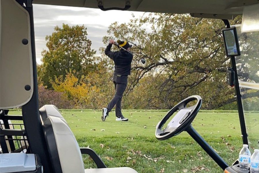 Iowas Mac McClear drives a ball during a golf meet at Finkbine Golf Course in Iowa City on Sunday, Oct. 16, 2022. 