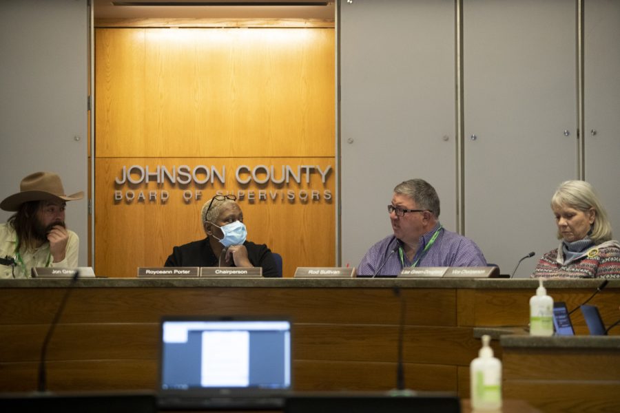 The Board of Supervisors listen to speakers at the Johnson County Administration Building on Wednesday, Oct. 19, 2022.