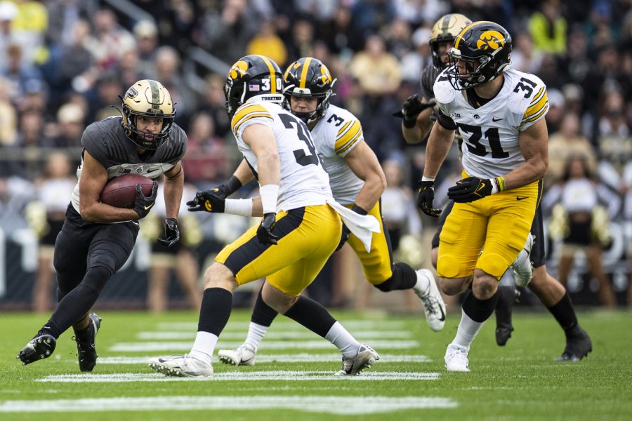 Purdue running back Dylan Downing (38) carries the ball during a football game between Iowa and Purdue at Ross-Ade Stadium in West Lafayette, Ind., on Saturday, Nov. 5, 2022.