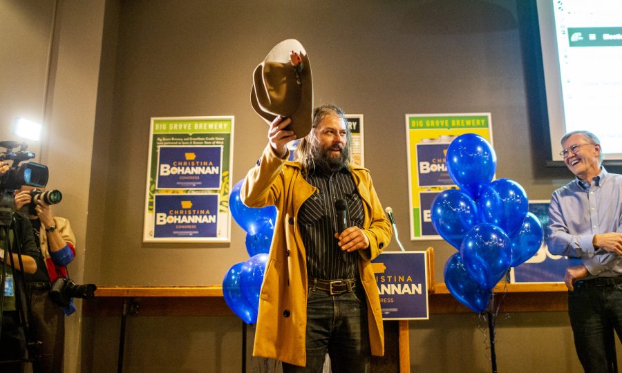 Johnson County Board of Supervisors seat Jon Green gives a speech during a watch party on Election Day at Big Grove Brewery and Taproom in Iowa City, on Tuesday, Nov. 8, 2022. Green had 40,197 total votes in Johnson County, 35 percent of votes.