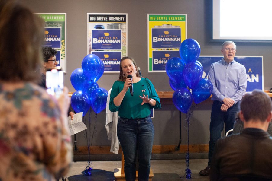Democratic candidate for Iowa House District 89 Elinor Levin speaks to a crowd during a Democratic Election Day watch party at Big Grove Brewery in Iowa City on Nov. 8, 2022. Levin beat Republican opponent Onken for a seat in Iowa House District 89.