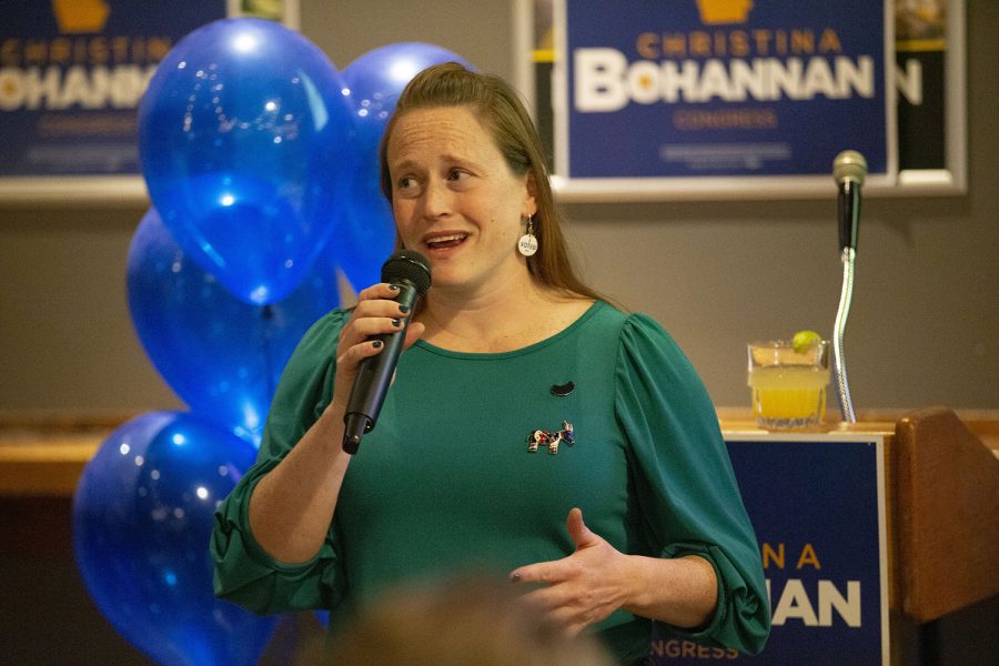 Democratic candidate for Iowa Douse District 89 Elinor Levin,speaks to a crowd after winning her election at Big Grove Brewery in Iowa City on Nov. 8, 2022.