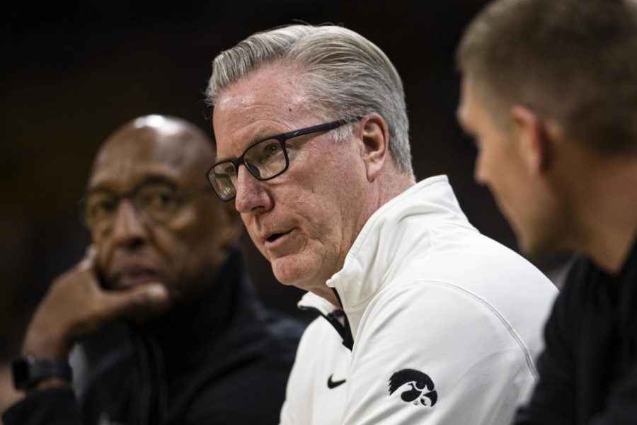 Iowa head coach Fran McCaffery watches action during a basketball game between Iowa and Omaha at Carver-Hawkeye Arena on Monday, Nov. 21, 2022. The Hawkeyes defeated the Mavericks, 100-64.