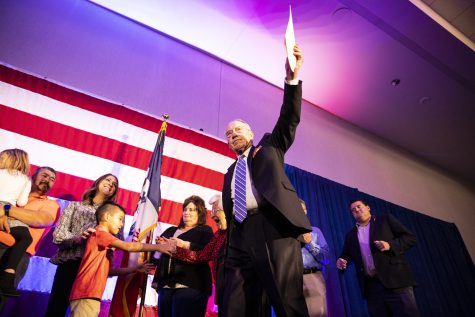 Iowa Sen. Chuck Grassley takes the stage after winning reelection during a watch party for Iowa Republicans on Election Day at the Hilton Downtown in Des Moines on Tuesday, Nov. 8, 2022.