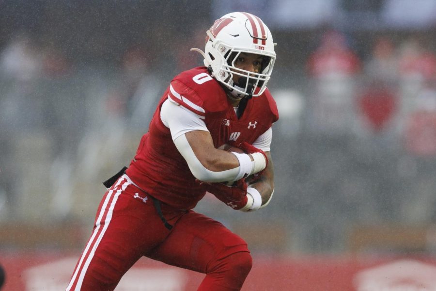 Nov 5, 2022; Madison, Wisconsin, USA; Wisconsin Badgers running back Braelon Allen (0) rushes with the football during the fourth quarter against the Maryland Terrapins at Camp Randall Stadium.