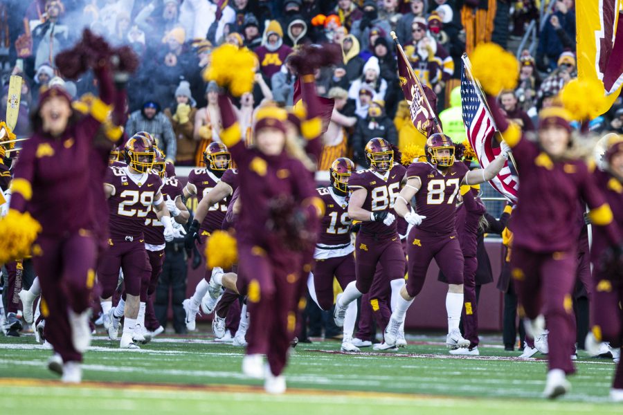 Minnesota takes the field during a football game between Iowa and Minnesota at Huntington Bank Stadium in Minneapolis on Saturday, Nov. 19, 2022. (Jerod Ringwald/The Daily Iowan)