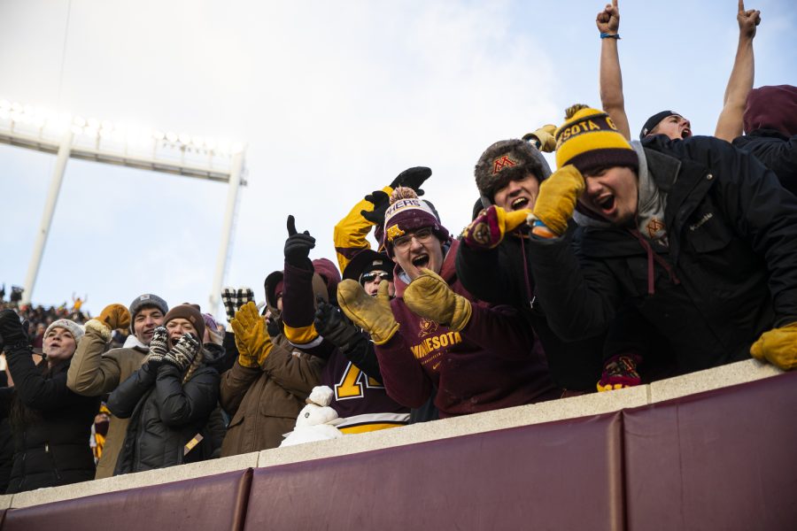 Minnesota fans cheer during a football game between Iowa and Minnesota at Huntington Bank Stadium in Minneapolis on Saturday, Nov. 19, 2022. (Jerod Ringwald/The Daily Iowan)