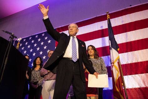 Sen. Chuck Grassley, R-Iowa, exits the stage after giving a reelection speech during a watch party for Iowa Republicans on Election Day at the Hilton Downtown in Des Moines on Tuesday, Nov. 8, 2022. Grassley won reelection and will serve an eight term in the U.S. Senate.