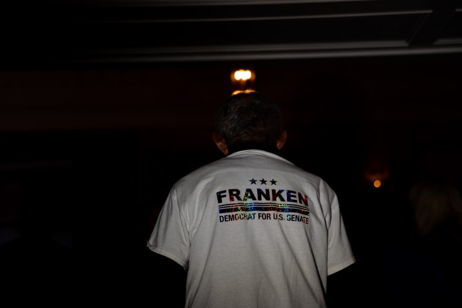 A Franken supporter watches on at the Iowa Democratic Party watch party at Hotel Fort in Des Moines on Tuesday, Nov. 8, 2022. Retired U.S. Navy Admiral Mike Franken lost in the U.S. Senate race to seven-term incumbent Chuck Grassley, with AP calling the race. Grassley earned 56.4% of the vote to Frankens 43.6%. Franken focused on voting rights, climate change, and healthcare access.