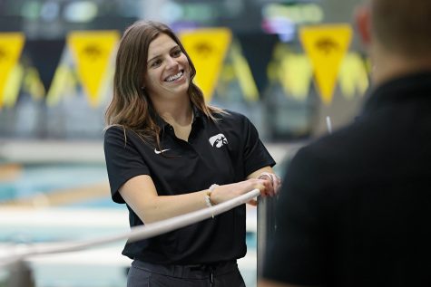 Iowa assistant coach and recruiting coordinator Mona Groteguth-Garcia before their meet against Northern Iowa at the Campus Recreation and Wellness Center in Iowa City, IA on Friday, Oct. 1, 2021. 