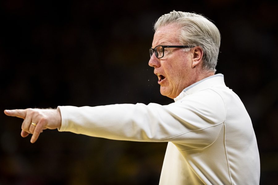 Iowa head coach Fran McCaffery yells during a men’s basketball game between Iowa and Wisconsin at Carver-Hawkeye Arena in Iowa City on Sunday, Dec. 11, 2022. The Badgers defeated the Hawkeyes in overtime, 78-75.