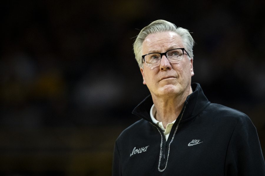 Iowa head coach Fran McCaffery watches action during a mens basketball game between Iowa and North Carolina A&T at Carver-Hawkeye Arena in Iowa City on Friday, Nov. 11, 2022. The Hawkeyes defeated the Aggies, 112-71.