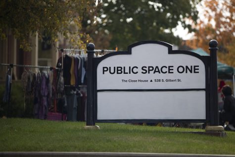 The Public Space One sign is seen at a flea market at Public Space One Close House Oct.16, 2022. 