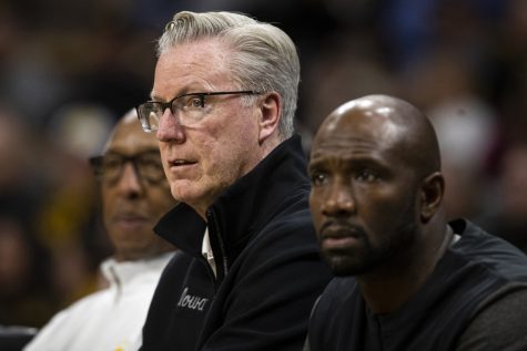 Iowa head coach Fran McCaffery watches action during a mens basketball game between Iowa and North Carolina A&T at Carver-Hawkeye Arena in Iowa City on Friday, Nov. 11, 2022. The Hawkeyes defeated the Aggies, 112-71. 