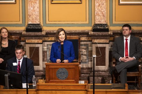 Gov. Kim Reynolds delivers her 2023 Condition of the State speech at the Iowa State Capitol in Des Moines on Jan. 10, 2023. 