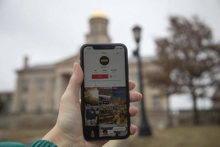 University of Iowa TikTok page outside Old Capitol Building in downtown Iowa City Thursday, Jan. 19, 2023.